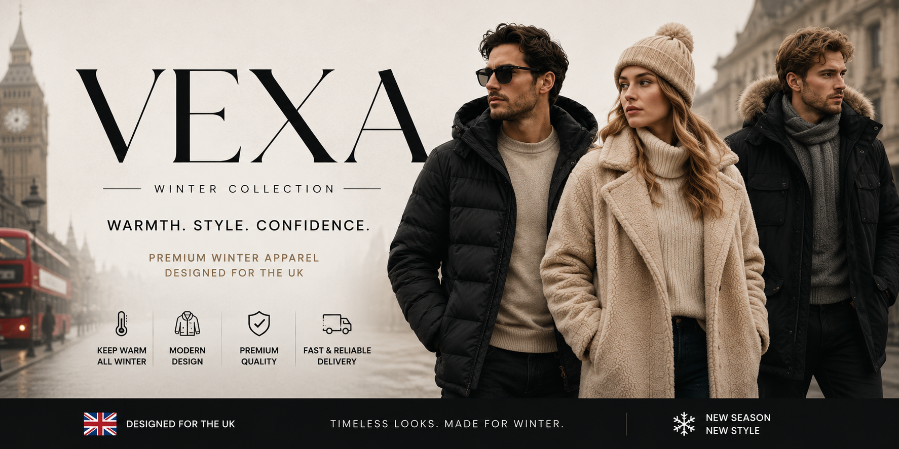 VEXA Winter Collection — premium winter apparel designed for the UK